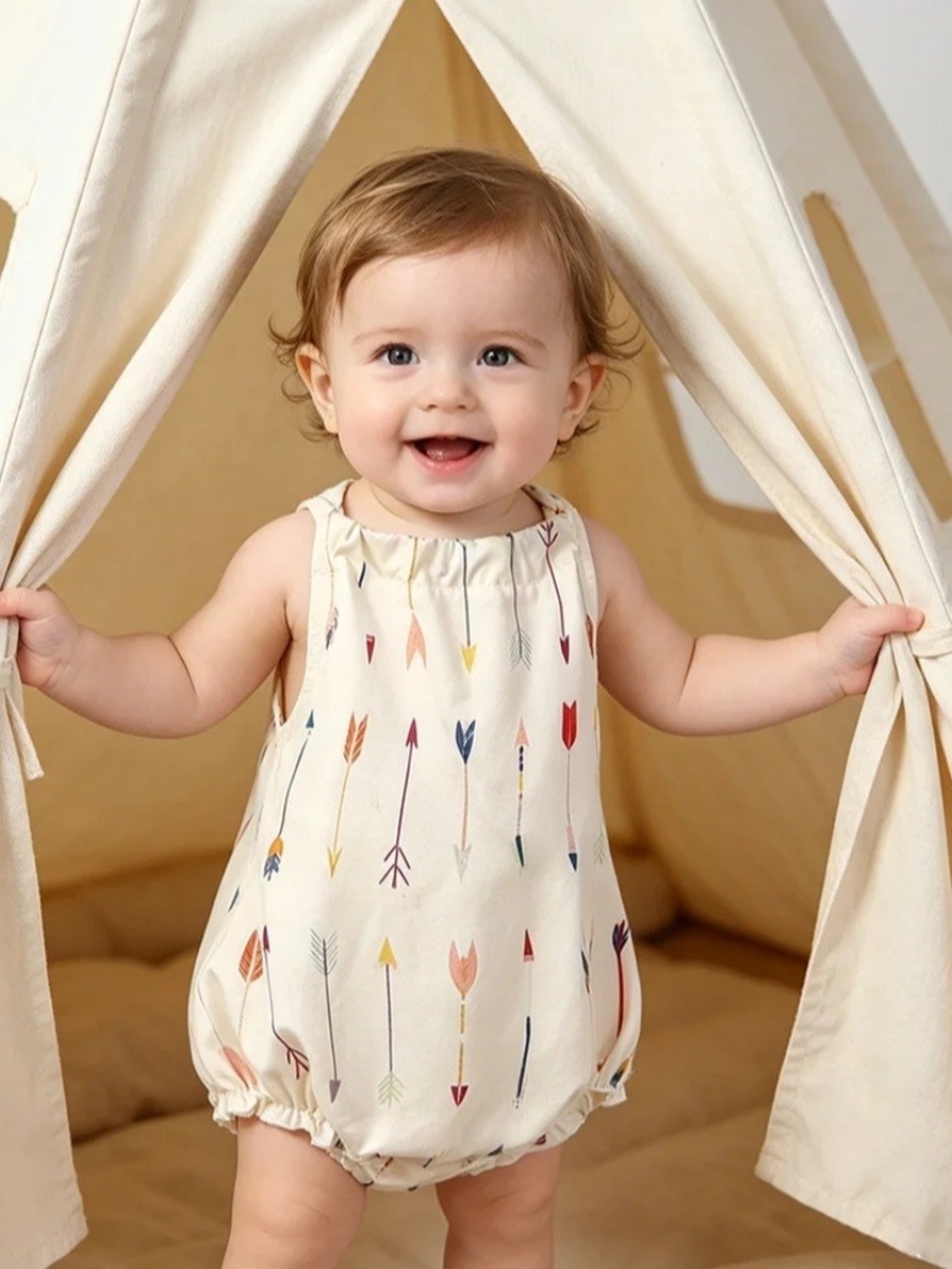 Baby Arrow Print Cream Romper - Soft Sleeveless Baby Outfit NWOT
